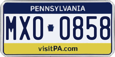 PA license plate MXO0858