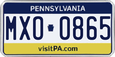 PA license plate MXO0865