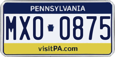 PA license plate MXO0875