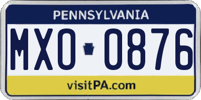 PA license plate MXO0876