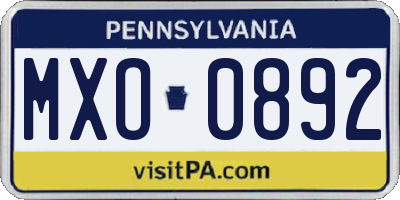 PA license plate MXO0892
