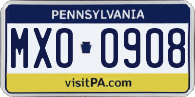 PA license plate MXO0908