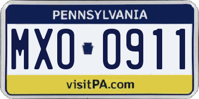 PA license plate MXO0911
