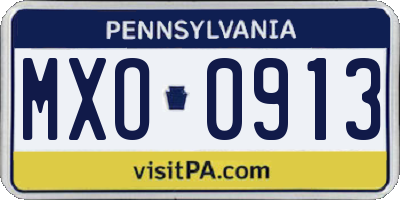 PA license plate MXO0913