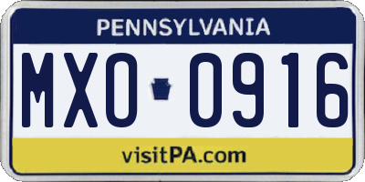 PA license plate MXO0916