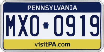 PA license plate MXO0919
