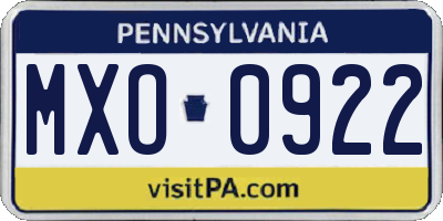 PA license plate MXO0922