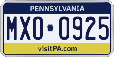 PA license plate MXO0925