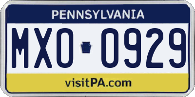 PA license plate MXO0929