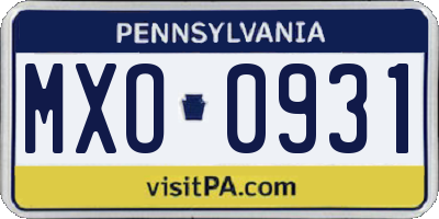 PA license plate MXO0931