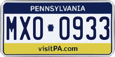PA license plate MXO0933