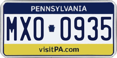 PA license plate MXO0935