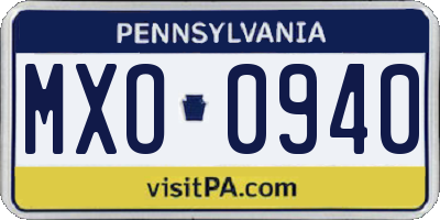PA license plate MXO0940