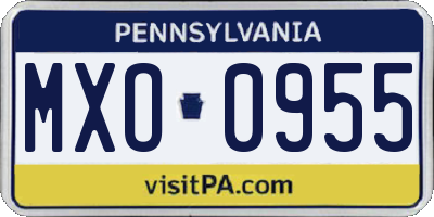 PA license plate MXO0955