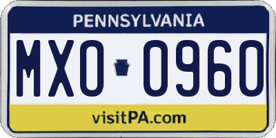 PA license plate MXO0960