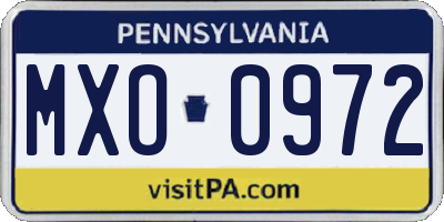 PA license plate MXO0972