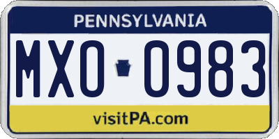PA license plate MXO0983