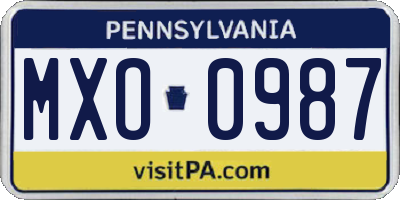PA license plate MXO0987
