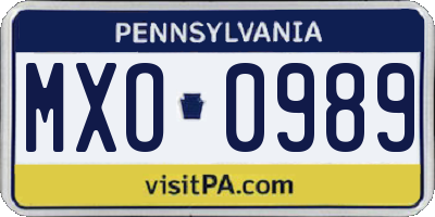 PA license plate MXO0989