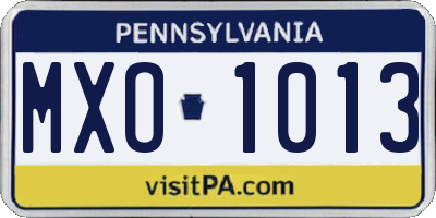 PA license plate MXO1013