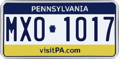 PA license plate MXO1017