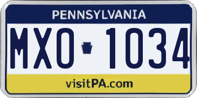 PA license plate MXO1034