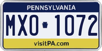 PA license plate MXO1072