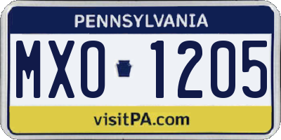 PA license plate MXO1205
