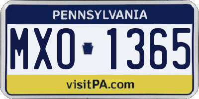 PA license plate MXO1365