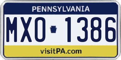 PA license plate MXO1386