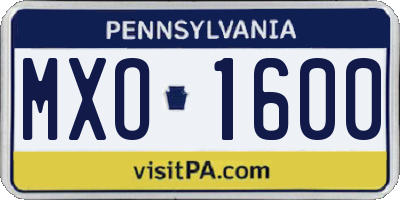 PA license plate MXO1600