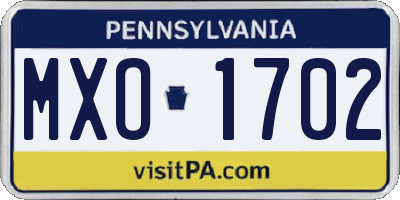 PA license plate MXO1702
