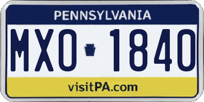 PA license plate MXO1840