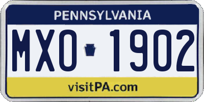 PA license plate MXO1902