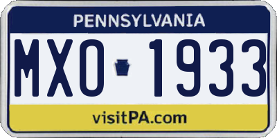 PA license plate MXO1933