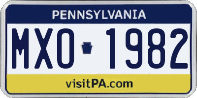 PA license plate MXO1982