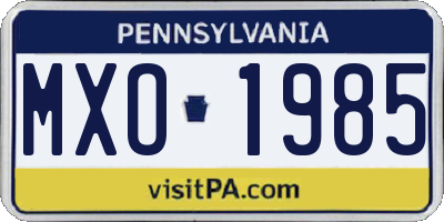 PA license plate MXO1985