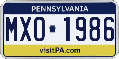 PA license plate MXO1986