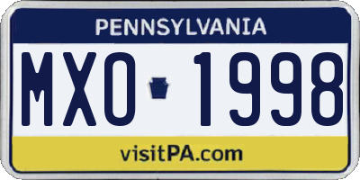 PA license plate MXO1998