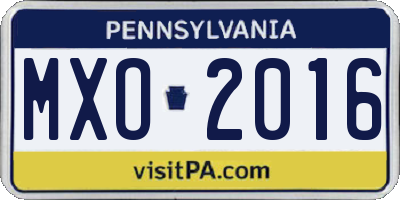 PA license plate MXO2016