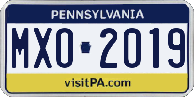 PA license plate MXO2019