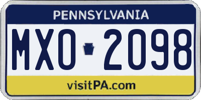 PA license plate MXO2098