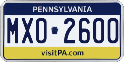 PA license plate MXO2600
