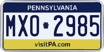 PA license plate MXO2985