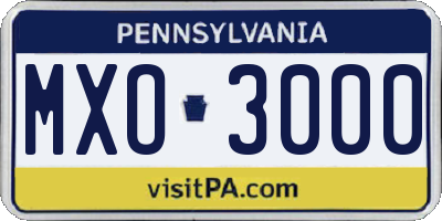 PA license plate MXO3000