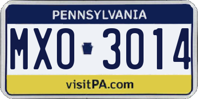 PA license plate MXO3014