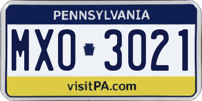 PA license plate MXO3021