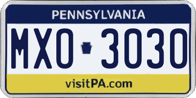 PA license plate MXO3030