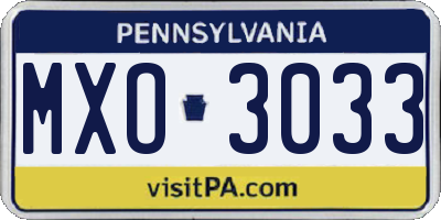 PA license plate MXO3033