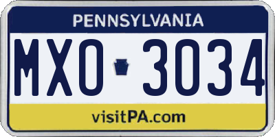 PA license plate MXO3034